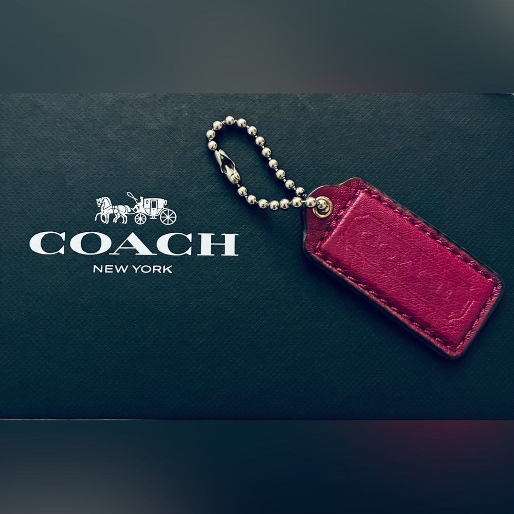 Coach Purple Leather Hangtag On Silver Ball Chain, 2.25”
